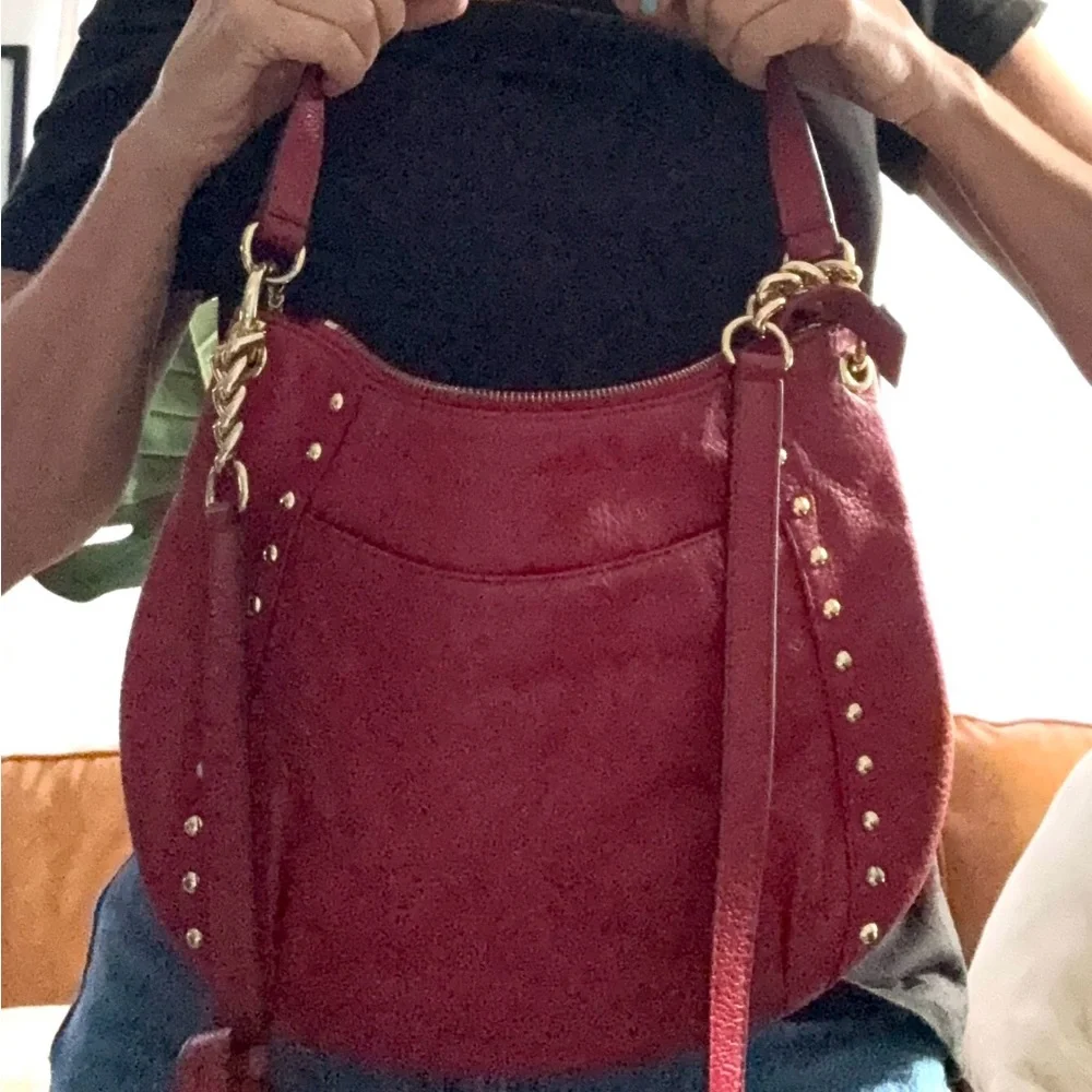 Michael Kors Red Studded Leather Shoulder and Crossbody Bag